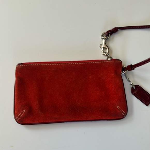 Vintage Coach Red Suede with Patent leather trim Wristlet Clutch - Picture 4 of 12